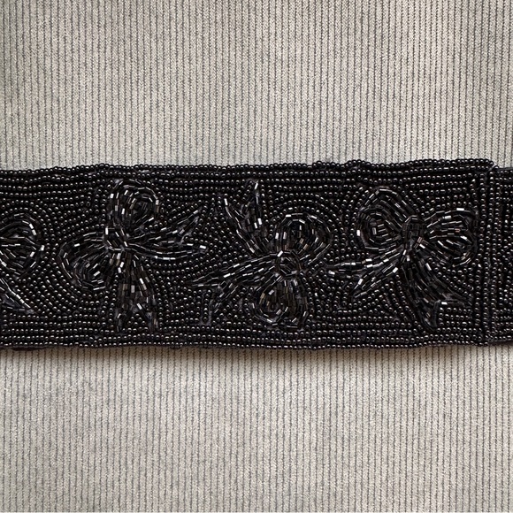 Talbots Beaded Black Belt Size Large Bows Adjustable Velcro Holiday Vintage - Picture 3 of 13